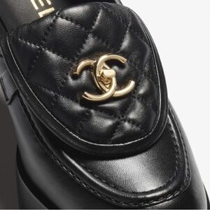 Authentic CHANEL Loafers Quilted Black Turnlock Interlock